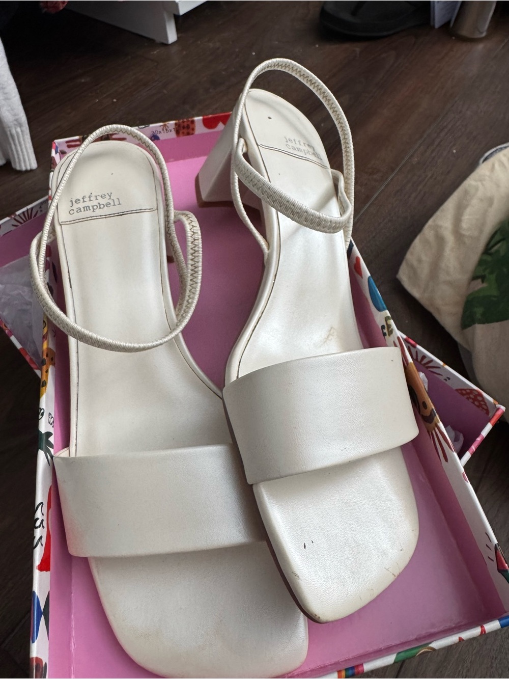 Jeffrey Campbell Cream Square-Toe Slingback Block Heels